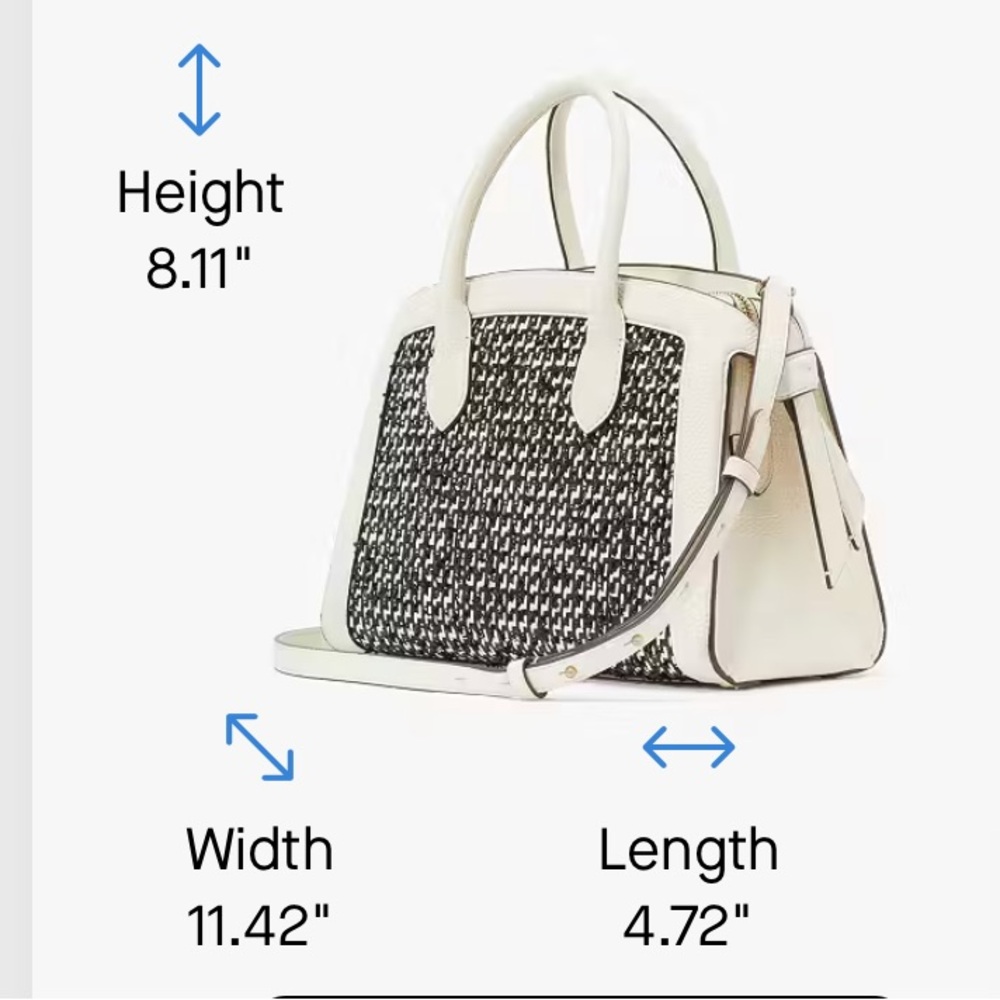 ♠️ KATE SPADE || Knott Raffia Tweed Medium Zip-top Satchel+dustbag, parchment - Picture 13 of 16